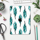 Splattered Teal Watercolor Feathers - Full Body Skin Decal for the Apple iPad Pro 12.9", 11", 10.5", 9.7", Air or Mini (All Models Available)