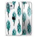 Splattered Teal Watercolor Feathers - Vinyl Skin Wrap for iPhone 17 Pro Max, 17 Pro, 17 Air, 17, 16 & All Models — Soft Matte or Ultra Gloss
