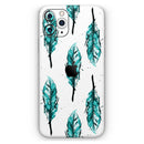 Splattered Teal Watercolor Feathers - Vinyl Skin Wrap for iPhone 17 Pro Max, 17 Pro, 17 Air, 17, 16 & All Models — Soft Matte or Ultra Gloss