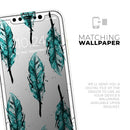 Splattered Teal Watercolor Feathers - Vinyl Skin Wrap for iPhone 17 Pro Max, 17 Pro, 17 Air, 17, 16 & All Models — Soft Matte or Ultra Gloss