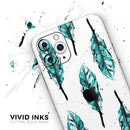 Splattered Teal Watercolor Feathers - Vinyl Skin Wrap for iPhone 17 Pro Max, 17 Pro, 17 Air, 17, 16 & All Models — Soft Matte or Ultra Gloss