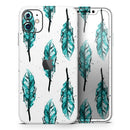 Splattered Teal Watercolor Feathers - Vinyl Skin Wrap for iPhone 17 Pro Max, 17 Pro, 17 Air, 17, 16 & All Models — Soft Matte or Ultra Gloss