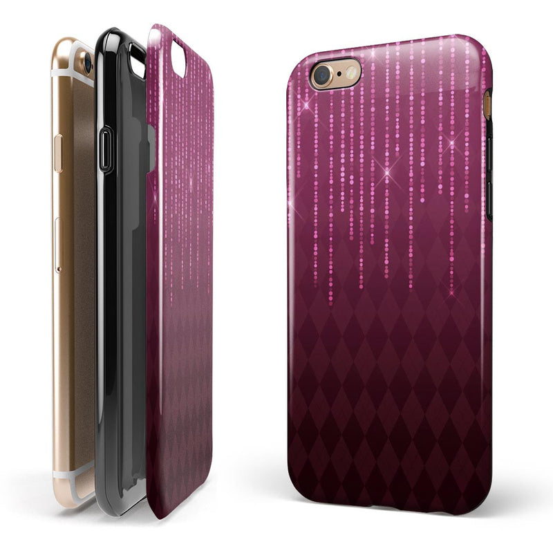 Sprakling Pink Orbs Over Burgundy Diamonds iPhone 6/6s or 6/6s Plus 2-Piece Hybrid INK-Fuzed Case