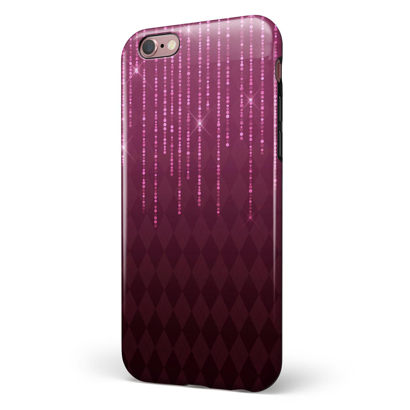 Sprakling Pink Orbs Over Burgundy Diamonds iPhone 6/6s or 6/6s Plus 2-Piece Hybrid INK-Fuzed Case