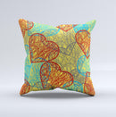 Squiggly Red & Blue Hearts Over Yellow ink-Fuzed Decorative Throw Pillow