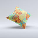 Squiggly Red & Blue Hearts Over Yellow ink-Fuzed Decorative Throw Pillow