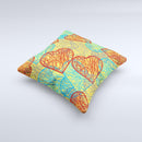 Squiggly Red & Blue Hearts Over Yellow ink-Fuzed Decorative Throw Pillow