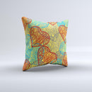 Squiggly Red & Blue Hearts Over Yellow ink-Fuzed Decorative Throw Pillow