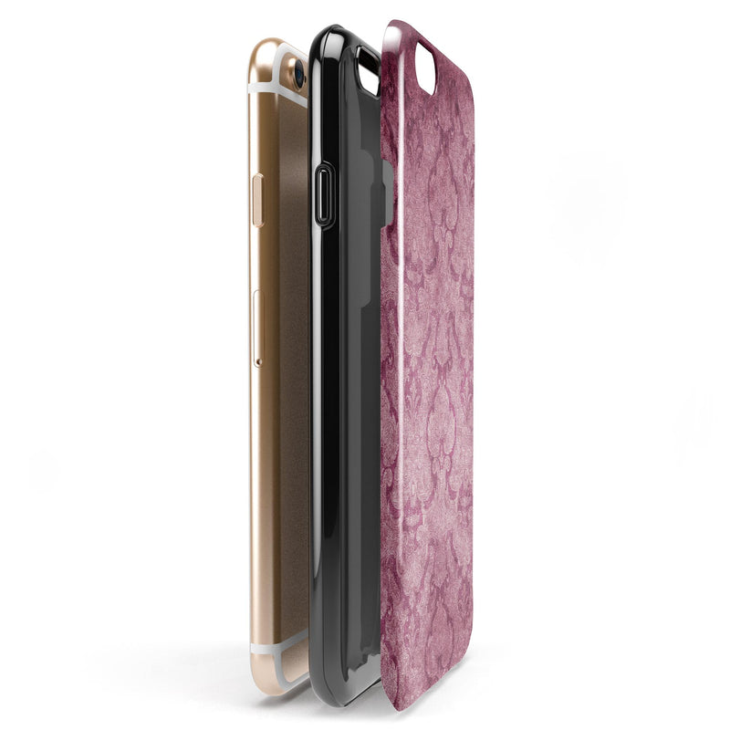 Stained Magenta Damask Pattern iPhone 6/6s or 6/6s Plus 2-Piece Hybrid INK-Fuzed Case