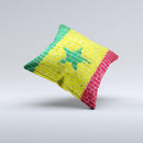Starred Green Red and Yellow Brick Wall ink-Fuzed Decorative Throw Pillow