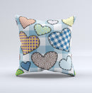 Stitched Plaid Vector Fabric Hearts ink-Fuzed Decorative Throw Pillow
