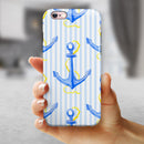 Striped Blue and Gold Watercolor Anchor iPhone 6/6s or 6/6s Plus 2-Piece Hybrid INK-Fuzed Case