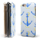 Striped Blue and Gold Watercolor Anchor iPhone 6/6s or 6/6s Plus 2-Piece Hybrid INK-Fuzed Case