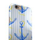 Striped Blue and Gold Watercolor Anchor iPhone 6/6s or 6/6s Plus 2-Piece Hybrid INK-Fuzed Case