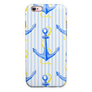 Striped Blue and Gold Watercolor Anchor iPhone 6/6s or 6/6s Plus 2-Piece Hybrid INK-Fuzed Case