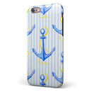 Striped Blue and Gold Watercolor Anchor iPhone 6/6s or 6/6s Plus 2-Piece Hybrid INK-Fuzed Case