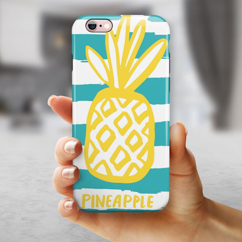 Striped Mint and Gold Pineapple iPhone 6/6s or 6/6s Plus 2-Piece Hybrid INK-Fuzed Case