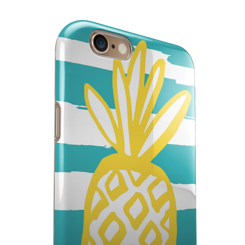 Striped Mint and Gold Pineapple iPhone 6/6s or 6/6s Plus 2-Piece Hybrid INK-Fuzed Case