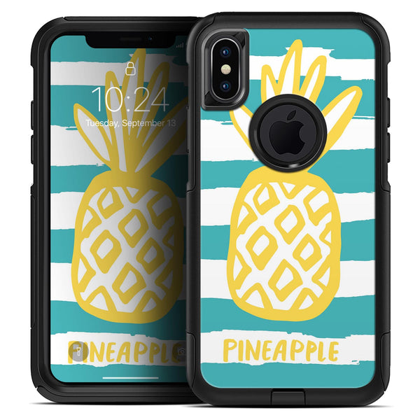 Striped Mint and Gold Pineapple - Skin Kit for the iPhone OtterBox Cases