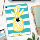 Striped Mint and Gold Pineapple - Full Body Skin Decal for the Apple iPad Pro 12.9", 11", 10.5", 9.7", Air or Mini (All Models Available)