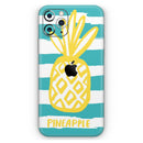 Striped Mint and Gold Pineapple - Protective Skin Wrap & Decal – Compatible with iPhone SE to iPhone 17 Pro Max (All Models)