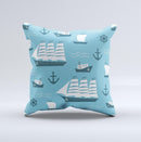 Subtle Blue Ships and Anchors ink-Fuzed Decorative Throw Pillow