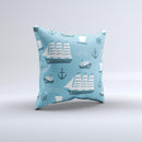 Subtle Blue Ships and Anchors ink-Fuzed Decorative Throw Pillow