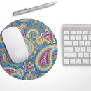 Subtle Blue & Yellow Paisley Pattern// WaterProof Rubber Foam Backed Anti-Slip Mouse Pad for Home Work Office or Gaming Computer Desk