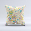 Subtle Yellow & Pink Sketched Lace Patterns v21 Ink-Fuzed Decorative Throw Pillow
