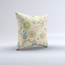 Subtle Yellow & Pink Sketched Lace Patterns v21 Ink-Fuzed Decorative Throw Pillow