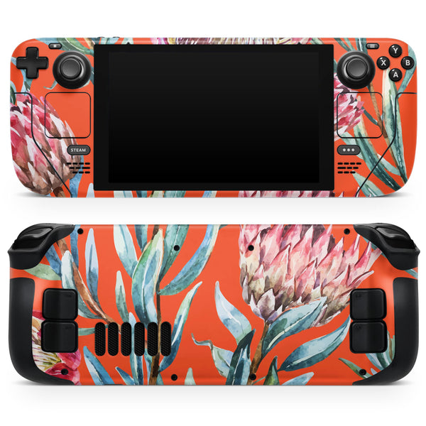Summer Floral Coral v2 // Full Body Skin Decal Wrap Kit for the Steam Deck handheld gaming computer