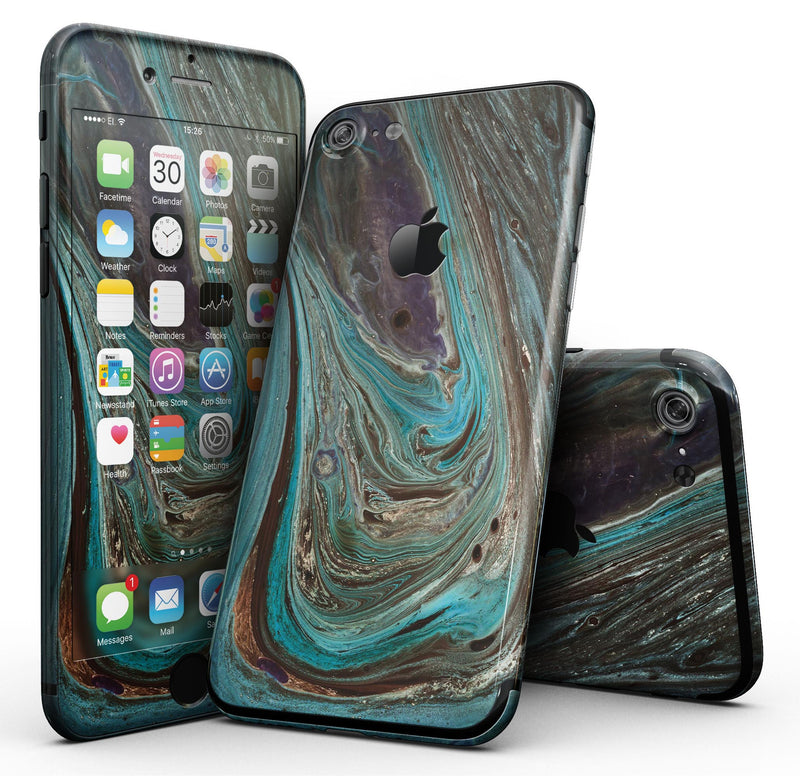 Swirling Dark Acrylic Marble - Sectioned Skin-Kit for the iPhone 7 or 7 Plus
