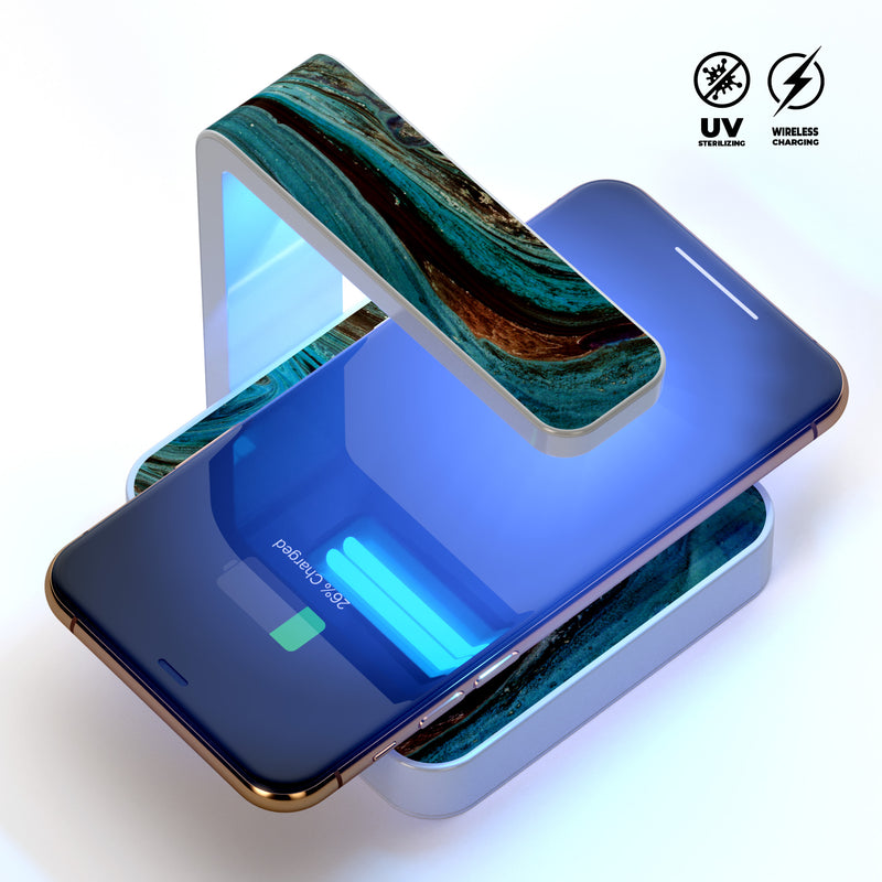 Swirling Dark Acrylic Marble UV Germicidal Sanitizing Sterilizing Wireless Smart Phone Screen Cleaner + Charging Station