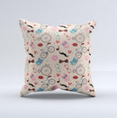 Tan Colorful Hipster Icons ink-Fuzed Decorative Throw Pillow