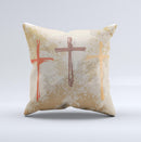 Tan Splattered Color-Crosses ink-Fuzed Decorative Throw Pillow