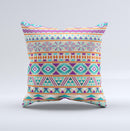 Tan Teal Aztec Pattern V4 ink-Fuzed Decorative Throw Pillow