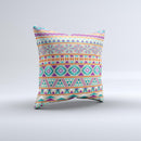 Tan Teal Aztec Pattern V4 ink-Fuzed Decorative Throw Pillow