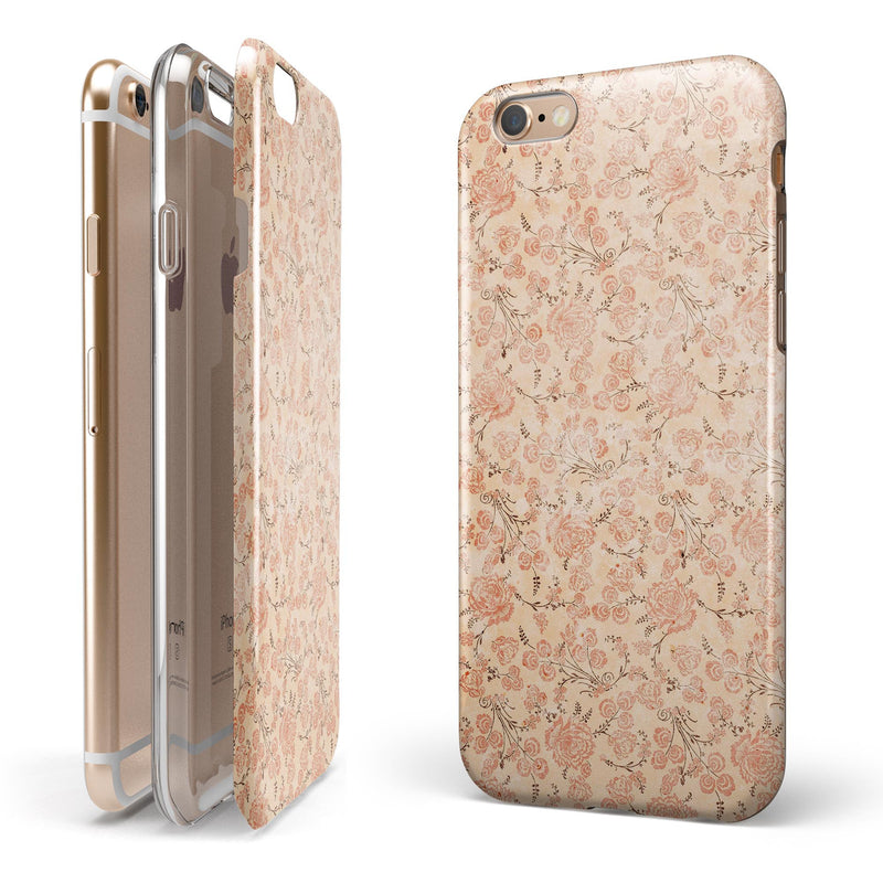 Tangerine Grunge Floral Pattern iPhone 6/6s or 6/6s Plus 2-Piece Hybrid INK-Fuzed Case