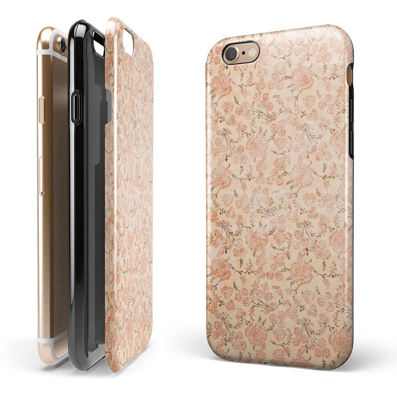 Tangerine Grunge Floral Pattern iPhone 6/6s or 6/6s Plus 2-Piece Hybrid INK-Fuzed Case