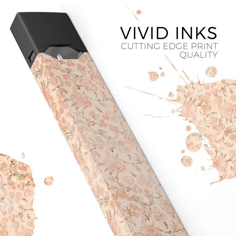 Tangerine Grunge Floral Pattern - Premium Decal Protective Skin-Wrap Sticker compatible with the Juul Labs vaping device