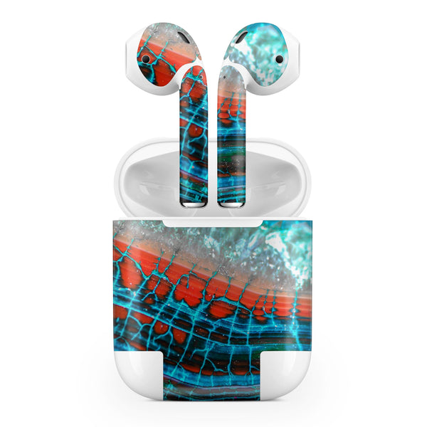 Teal Blue Red Dragon Vein Agate V2 - Full Body Skin Decal Wrap Kit for the Wireless Bluetooth Apple Airpods Pro, AirPods Gen 1 or Gen 2 with Wireless Charging