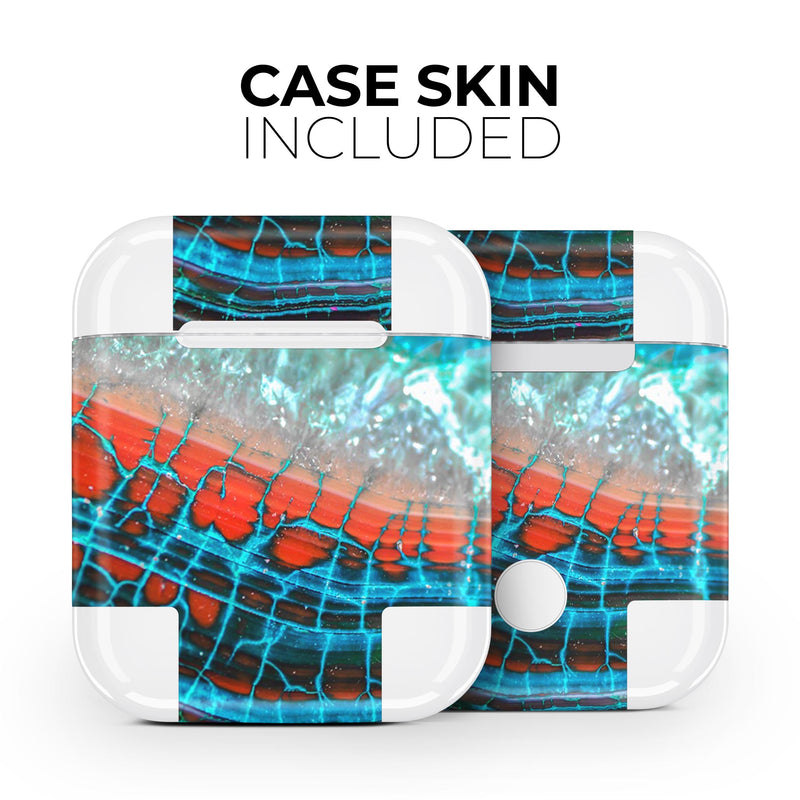 Teal Blue Red Dragon Vein Agate V2 - Full Body Skin Decal Wrap Kit for the Wireless Bluetooth Apple Airpods Pro, AirPods Gen 1 or Gen 2 with Wireless Charging