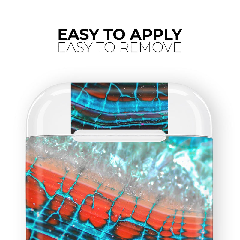 Teal Blue Red Dragon Vein Agate V2 - Full Body Skin Decal Wrap Kit for the Wireless Bluetooth Apple Airpods Pro, AirPods Gen 1 or Gen 2 with Wireless Charging