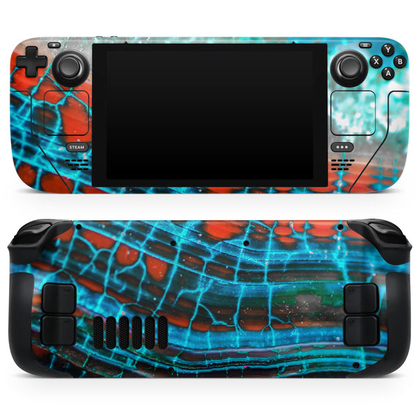 Teal Blue Red Dragon Vein Agate V2 // Full Body Skin Decal Wrap Kit for the Steam Deck handheld gaming computer