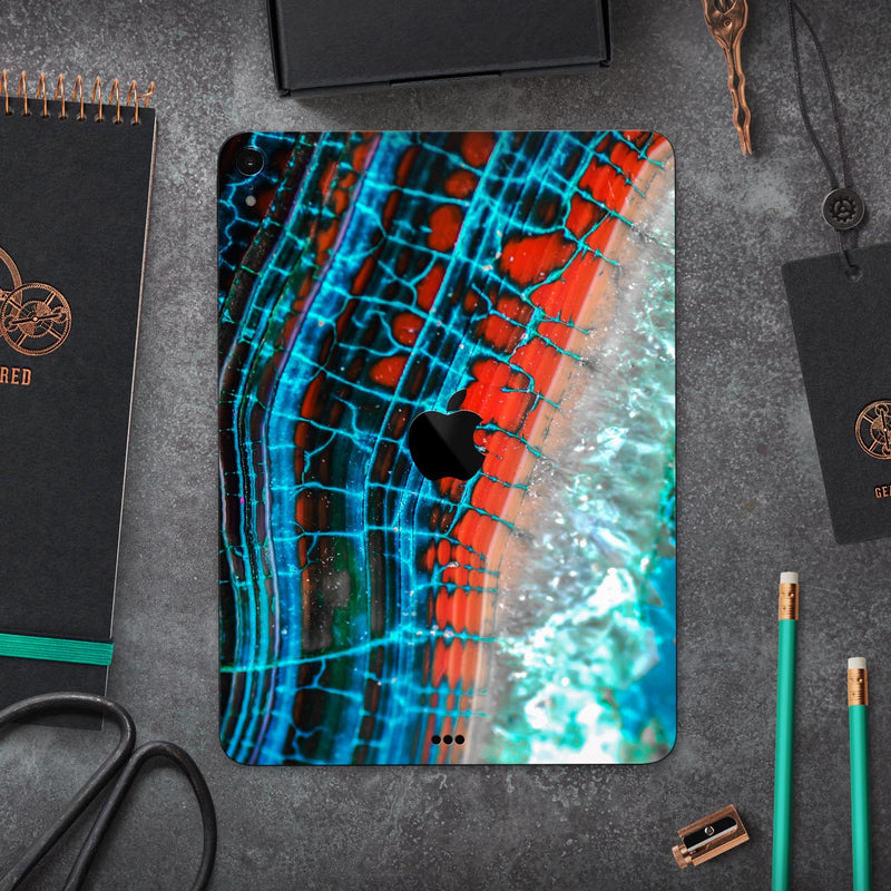 Teal Blue Red Dragon Vein Agate V2 - Full Body Skin Decal for the Apple iPad Pro 12.9", 11", 10.5", 9.7", Air or Mini (All Models Available)