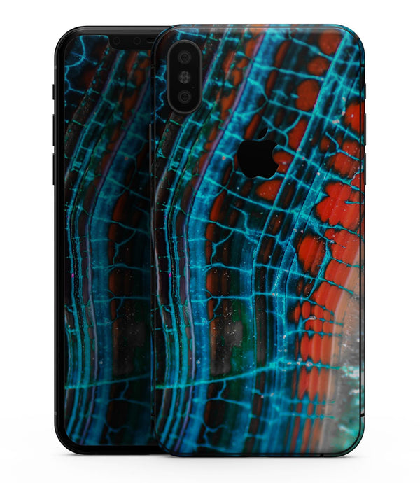 Teal Blue Red Dragon Vein Agate V2 - iPhone XS MAX, XS/X, 8/8+, 7/7+, 5/5S/SE Skin-Kit (All iPhones Available)