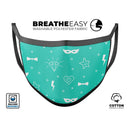 Teal Doodles with Lightning - Made in USA Mouth Cover Unisex Anti-Dust Cotton Blend Reusable & Washable Face Mask with Adjustable Sizing for Adult or Child