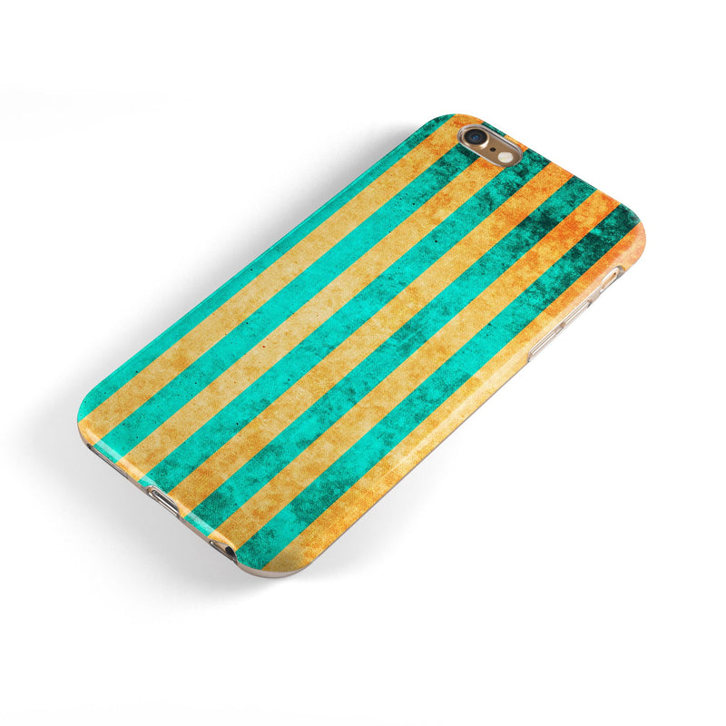 Teal Green Vertical Stripes of Gold iPhone 6/6s or 6/6s Plus 2-Piece Hybrid INK-Fuzed Case
