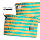 Teal Green Vertical Stripes of Gold - Premium Protective Decal Skin-Kit for the Apple Credit Card