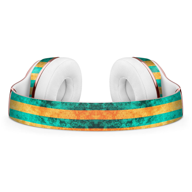 Teal Green Vertical Stripes of Gold Full-Body Skin Kit for the Beats by Dre Solo 3 Wireless Headphones